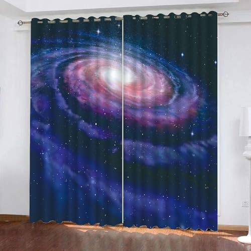 3D Sternenhimmel Vorhänge Abdunkelnde Sternenhimmel Kindervorhänge Vorhang mit ösen 2er Set Gardinen Blickdicht Verdunkelungs für Kinderzimmer Schlafzimmer Wohnzimmer B 110 X H 95 cm（Motiv 20-7） von HABEAT