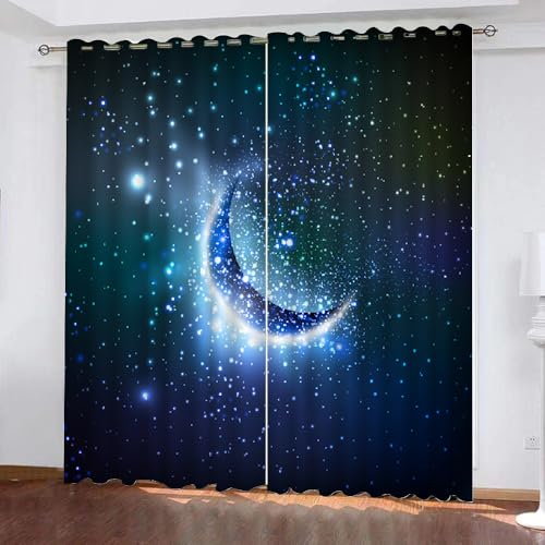 3D Sternenhimmel Vorhänge Abdunkelnde Sternenhimmel Kindervorhänge Vorhang mit ösen 2er Set Gardinen Blickdicht Verdunkelungs für Kinderzimmer Schlafzimmer Wohnzimmer B 150 X H 166 cm（Stil 7-4） von HABEAT