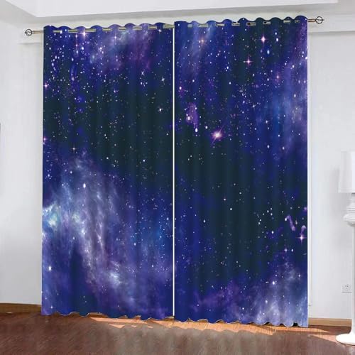 3D Sternenhimmel Vorhang Abdunkelnde Sternenhimmel Polyester Vorhänge mit ösen 2er Set Gardinen Blickdicht Verdunkelungs Geräuschreduzierung für Schlafzimmer Wohnzimmer B 234 X H 137 cm（Motiv 20-5） von HABEAT
