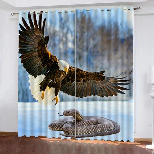 HABEAT 3D Adler Vorhang Abdunkelnde Schlange Polyester Vorhänge mit ösen 2er Set Gardinen Blickdicht Verdunkelungs Geräuschreduzierung für Schlafzimmer Wohnzimmer B 220 X H 215 cm（Motiv 4-1） von HABEAT