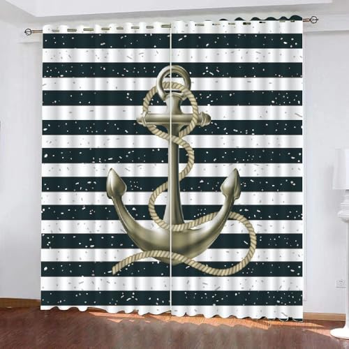 HABEAT 3D Anker Vorhang Abdunkelnde Streifen Polyester Vorhänge mit ösen 2er Set Gardinen Blickdicht Verdunkelungs Geräuschreduzierung für Schlafzimmer Wohnzimmer B 220 X H 215 cm（Motiv 8-6） von HABEAT