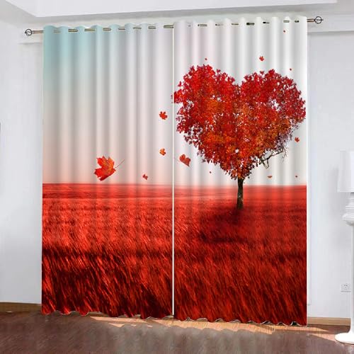 HABEAT 3D Baum Gardinen Abdunkelnde Liebe Kindervorhänge Vorhang mit ösen 2er Set Vorhänge Blickdicht Verdunkelungs für Kinderzimmer Schlafzimmer Wohnzimmer B 200 X H 160 cm（Motiv 16-7） von HABEAT