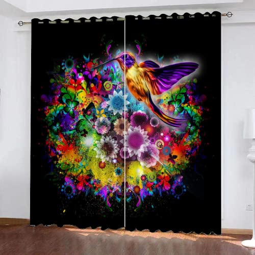 HABEAT 3D Blumen Gardinen Abdunkelnde Abstraktion Graffiti Kindervorhänge Vorhang mit ösen 2er Set Vorhänge Blickdicht Verdunkelungs für Kinderzimmer Schlafzimmer Wohnzimmer B 140 X H 160 cm von HABEAT