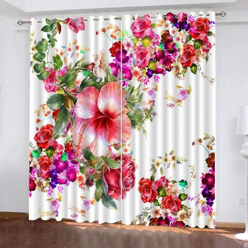 HABEAT 3D Blumen Gardinen Abdunkelnde Blumen Kindervorhänge Vorhang mit ösen 2er Set Vorhänge Blickdicht Verdunkelungs für Kinderzimmer Schlafzimmer Wohnzimmer B 140 X H 160 cm（Stil 23-1） von HABEAT