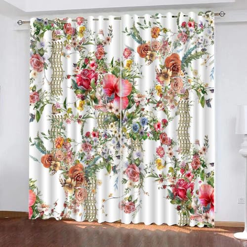 HABEAT 3D Blumen Gardinen Abdunkelnde Blumen Kindervorhänge Vorhang mit ösen 2er Set Vorhänge Blickdicht Verdunkelungs für Kinderzimmer Schlafzimmer Wohnzimmer B 140 X H 160 cm（Stil 24-9） von HABEAT