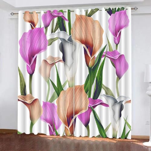 HABEAT 3D Blumen Vorhänge Abdunkelnde Blumen Kindervorhänge Vorhang mit ösen 2er Set Gardinen Blickdicht Verdunkelungs für Kinderzimmer Schlafzimmer Wohnzimmer B 110 X H 95 cm（Motiv 16-4） von HABEAT