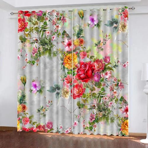 HABEAT 3D Blumen Vorhänge Abdunkelnde Blumen Kindervorhänge Vorhang mit ösen 2er Set Gardinen Blickdicht Verdunkelungs für Kinderzimmer Schlafzimmer Wohnzimmer B 150 X H 166 cm（Stil 23-4） von HABEAT