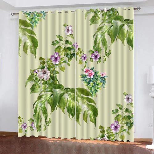 HABEAT 3D Blumen Vorhang Abdunkelnde Blumen, Blätter Polyester Vorhänge mit ösen 2er Set Gardinen Blickdicht Verdunkelungs Geräuschreduzierung für Schlafzimmer Wohnzimmer B 220 X H 215 cm（Stil 24-3） von HABEAT
