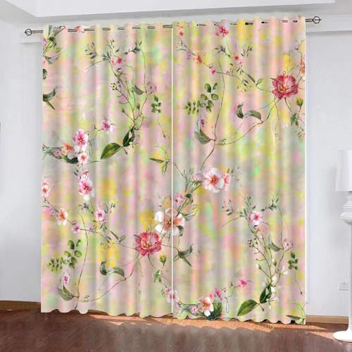 HABEAT 3D Blumen Vorhang Abdunkelnde Blumen Polyester Vorhänge mit ösen 2er Set Gardinen Blickdicht Verdunkelungs Geräuschreduzierung für Schlafzimmer Wohnzimmer B 220 X H 215 cm（Stil 21-10） von HABEAT