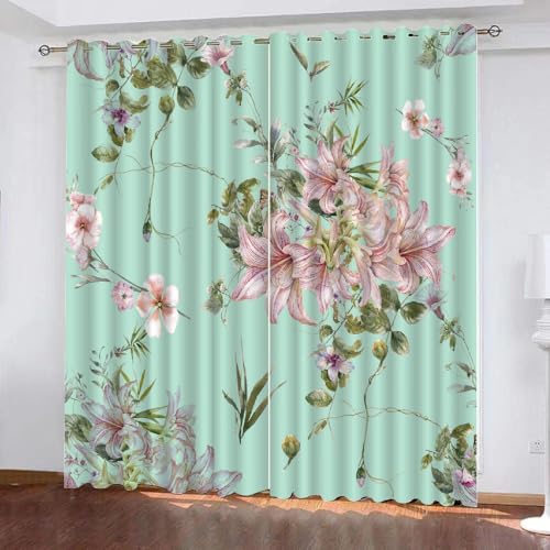 HABEAT 3D Blumen Vorhang Abdunkelnde Blumen Polyester Vorhänge mit ösen 2er Set Gardinen Blickdicht Verdunkelungs Geräuschreduzierung für Schlafzimmer Wohnzimmer B 220 X H 215 cm（Stil 21-5） von HABEAT