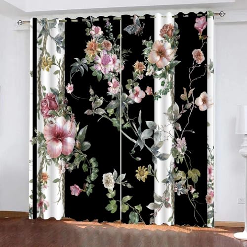 HABEAT 3D Blumen Vorhang Abdunkelnde Blumen Polyester Vorhänge mit ösen 2er Set Gardinen Blickdicht Verdunkelungs Geräuschreduzierung für Schlafzimmer Wohnzimmer B 220 X H 215 cm（Stil 21-7） von HABEAT