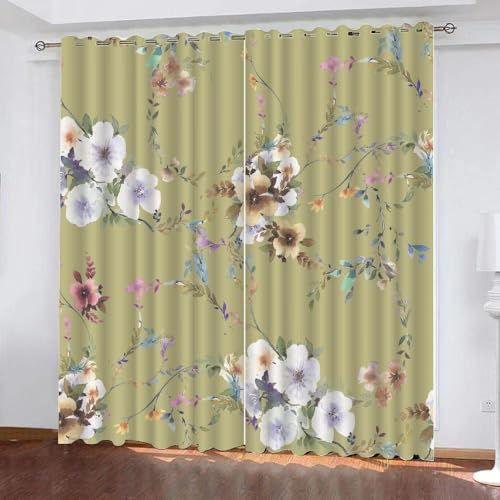 HABEAT 3D Blumen Vorhang Abdunkelnde Blumen Polyester Vorhänge mit ösen 2er Set Gardinen Blickdicht Verdunkelungs Geräuschreduzierung für Schlafzimmer Wohnzimmer B 220 X H 215 cm（Stil 21-8） von HABEAT