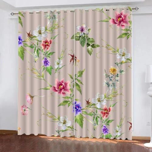 HABEAT 3D Blumen Vorhang Abdunkelnde Blumen Polyester Vorhänge mit ösen 2er Set Gardinen Blickdicht Verdunkelungs Geräuschreduzierung für Schlafzimmer Wohnzimmer B 220 X H 215 cm（Stil 21-9） von HABEAT