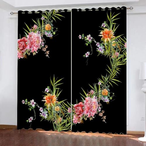 HABEAT 3D Blumen Vorhang Abdunkelnde Blumen Polyester Vorhänge mit ösen 2er Set Gardinen Blickdicht Verdunkelungs Geräuschreduzierung für Schlafzimmer Wohnzimmer B 220 X H 215 cm（Stil 22-1） von HABEAT