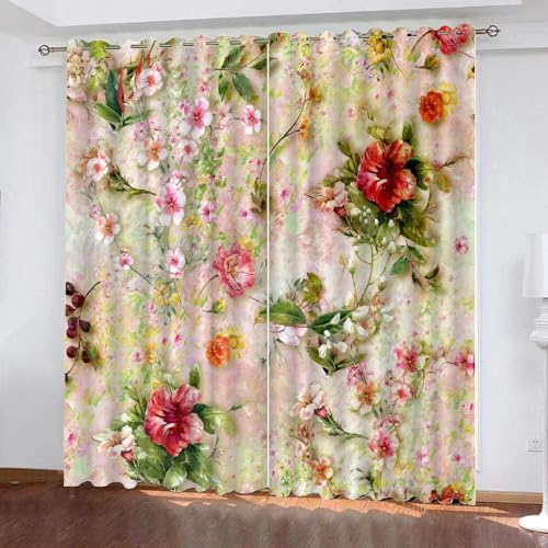HABEAT 3D Blumen Vorhang Abdunkelnde Blumen Polyester Vorhänge mit ösen 2er Set Gardinen Blickdicht Verdunkelungs Geräuschreduzierung für Schlafzimmer Wohnzimmer B 220 X H 215 cm（Stil 22-10） von HABEAT