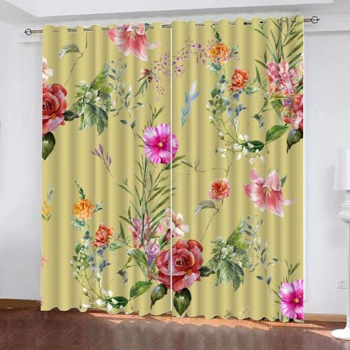 HABEAT 3D Blumen Vorhang Abdunkelnde Blumen Polyester Vorhänge mit ösen 2er Set Gardinen Blickdicht Verdunkelungs Geräuschreduzierung für Schlafzimmer Wohnzimmer B 220 X H 215 cm（Stil 22-4） von HABEAT