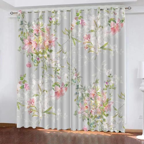 HABEAT 3D Blumen Vorhang Abdunkelnde Blumen Polyester Vorhänge mit ösen 2er Set Gardinen Blickdicht Verdunkelungs Geräuschreduzierung für Schlafzimmer Wohnzimmer B 220 X H 215 cm（Stil 22-8） von HABEAT