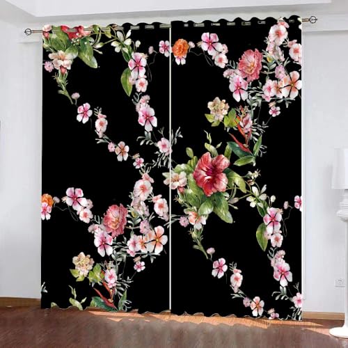 HABEAT 3D Blumen Vorhang Abdunkelnde Blumen Polyester Vorhänge mit ösen 2er Set Gardinen Blickdicht Verdunkelungs Geräuschreduzierung für Schlafzimmer Wohnzimmer B 220 X H 215 cm（Stil 23-3） von HABEAT