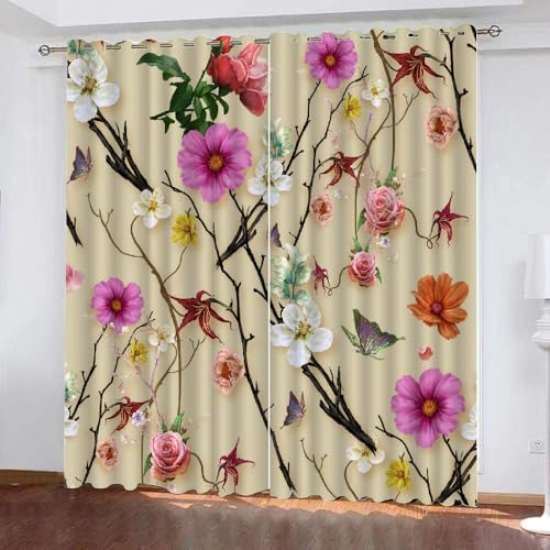 HABEAT 3D Blumen Vorhang Abdunkelnde Blumen Polyester Vorhänge mit ösen 2er Set Gardinen Blickdicht Verdunkelungs Geräuschreduzierung für Schlafzimmer Wohnzimmer B 220 X H 215 cm（Stil 23-8） von HABEAT