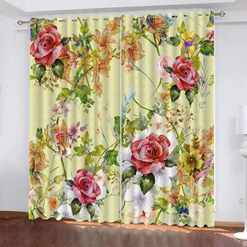 HABEAT 3D Blumen Vorhang Abdunkelnde Blumen Polyester Vorhänge mit ösen 2er Set Gardinen Blickdicht Verdunkelungs Geräuschreduzierung für Schlafzimmer Wohnzimmer B 220 X H 215 cm（Stil 24-4） von HABEAT