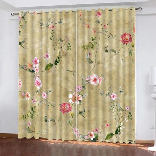 HABEAT 3D Blumen Vorhang Abdunkelnde Blumen Polyester Vorhänge mit ösen 2er Set Gardinen Blickdicht Verdunkelungs Geräuschreduzierung für Schlafzimmer Wohnzimmer B 220 X H 215 cm（Stil 24-5） von HABEAT