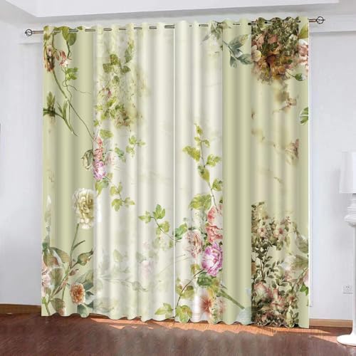 HABEAT 3D Blumen Vorhang Abdunkelnde Blumen Polyester Vorhänge mit ösen 2er Set Gardinen Blickdicht Verdunkelungs Geräuschreduzierung für Schlafzimmer Wohnzimmer B 220 X H 215 cm（Stil 24-8） von HABEAT
