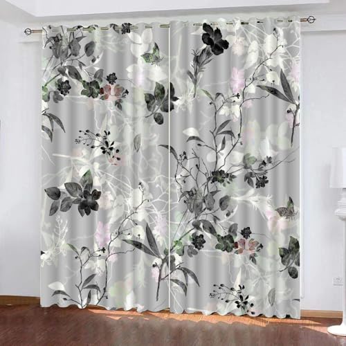 HABEAT 3D Blumen Vorhang Abdunkelnde Blumen Polyester Vorhänge mit ösen 2er Set Gardinen Blickdicht Verdunkelungs Geräuschreduzierung für Schlafzimmer Wohnzimmer B 220 X H 215 cm（Stil 25-1） von HABEAT