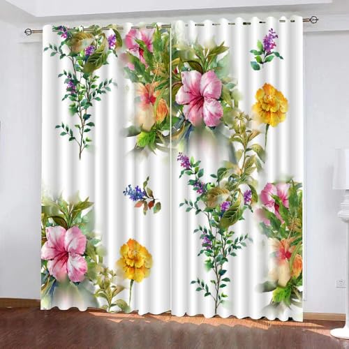 HABEAT 3D Blumen Vorhang Abdunkelnde Blumen Polyester Vorhänge mit ösen 2er Set Gardinen Blickdicht Verdunkelungs Geräuschreduzierung für Schlafzimmer Wohnzimmer B 220 X H 215 cm（Stil 25-3） von HABEAT