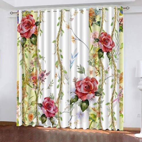HABEAT 3D Blumen Vorhang Abdunkelnde Blumen Polyester Vorhänge mit ösen 2er Set Gardinen Blickdicht Verdunkelungs Geräuschreduzierung für Schlafzimmer Wohnzimmer B 220 X H 215 cm（Stil 25-4） von HABEAT