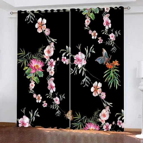 HABEAT 3D Blumen Vorhang Abdunkelnde Blumen Polyester Vorhänge mit ösen 2er Set Gardinen Blickdicht Verdunkelungs Geräuschreduzierung für Schlafzimmer Wohnzimmer B 220 X H 215 cm（Stil 25-5） von HABEAT