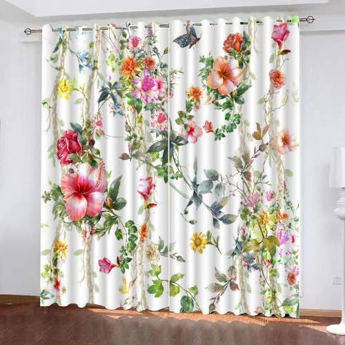 HABEAT 3D Blumen Vorhang Abdunkelnde Blumen Polyester Vorhänge mit ösen 2er Set Gardinen Blickdicht Verdunkelungs Geräuschreduzierung für Schlafzimmer Wohnzimmer B 220 X H 215 cm（Stil 25-7） von HABEAT