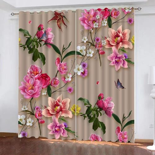 HABEAT 3D Blumen Vorhang Abdunkelnde Blumen Polyester Vorhänge mit ösen 2er Set Gardinen Blickdicht Verdunkelungs Geräuschreduzierung für Schlafzimmer Wohnzimmer B 220 X H 215 cm（Stil 25-8） von HABEAT