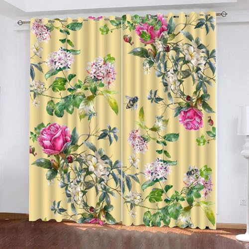 HABEAT 3D Blumen Vorhang Abdunkelnde Blumen Polyester Vorhänge mit ösen 2er Set Gardinen Blickdicht Verdunkelungs Geräuschreduzierung für Schlafzimmer Wohnzimmer B 220 X H 215 cm（Stil 25-9） von HABEAT