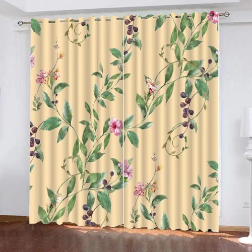 HABEAT 3D Blumen Vorhang Abdunkelnde Blumen Polyester Vorhänge mit ösen 2er Set Gardinen Blickdicht Verdunkelungs Geräuschreduzierung für Schlafzimmer Wohnzimmer B 220 X H 215 cm（Stil 26-1） von HABEAT