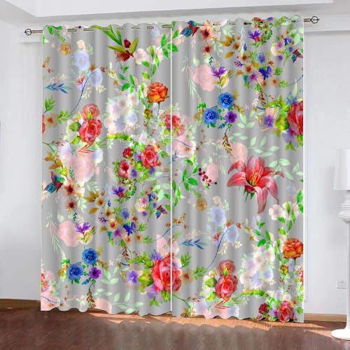 HABEAT 3D Blumen Vorhang Abdunkelnde Blumen Polyester Vorhänge mit ösen 2er Set Gardinen Blickdicht Verdunkelungs Geräuschreduzierung für Schlafzimmer Wohnzimmer B 220 X H 215 cm（Stil 26-4） von HABEAT