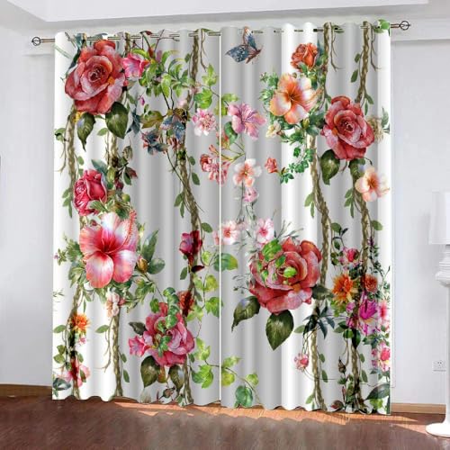 HABEAT 3D Blumen Vorhang Abdunkelnde Blumen Polyester Vorhänge mit ösen 2er Set Gardinen Blickdicht Verdunkelungs Geräuschreduzierung für Schlafzimmer Wohnzimmer B 220 X H 215 cm（Stil 26-6） von HABEAT