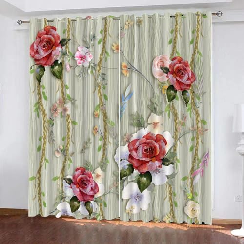 HABEAT 3D Blumen Vorhang Abdunkelnde Blumen Polyester Vorhänge mit ösen 2er Set Gardinen Blickdicht Verdunkelungs Geräuschreduzierung für Schlafzimmer Wohnzimmer B 220 X H 215 cm（Stil 26-8） von HABEAT