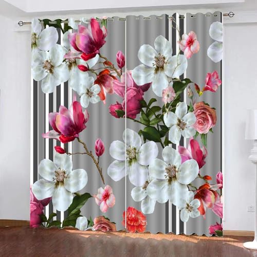HABEAT 3D Blumen Vorhang Abdunkelnde Blumen Polyester Vorhänge mit ösen 2er Set Gardinen Blickdicht Verdunkelungs Geräuschreduzierung für Schlafzimmer Wohnzimmer B 220 X H 215 cm（Stil 27-3） von HABEAT