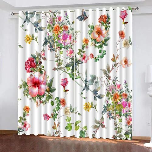 HABEAT 3D Blumen Vorhang Abdunkelnde Blumen Polyester Vorhänge mit ösen 2er Set Gardinen Blickdicht Verdunkelungs Geräuschreduzierung für Schlafzimmer Wohnzimmer B 220 X H 215 cm（Stil 27-4） von HABEAT