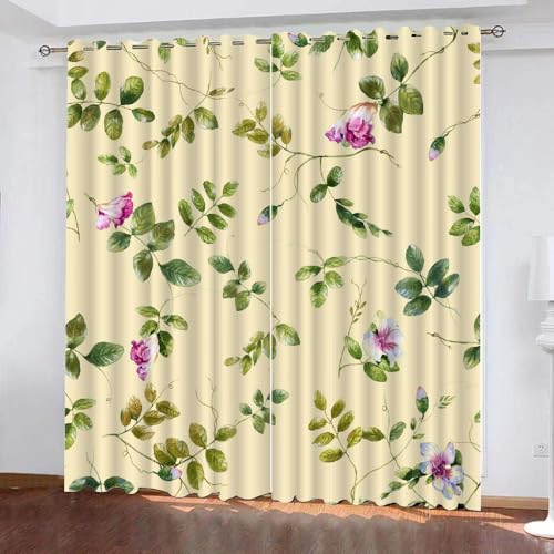 HABEAT 3D Blumen Vorhang Abdunkelnde Blumen Polyester Vorhänge mit ösen 2er Set Gardinen Blickdicht Verdunkelungs Geräuschreduzierung für Schlafzimmer Wohnzimmer B 220 X H 215 cm（Stil 27-9） von HABEAT