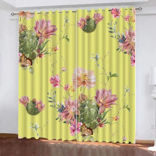 HABEAT 3D Blumen Vorhang Abdunkelnde Blumen Polyester Vorhänge mit ösen 2er Set Gardinen Blickdicht Verdunkelungs Geräuschreduzierung für Schlafzimmer Wohnzimmer B 220 X H 215 cm（Stil 28-1） von HABEAT