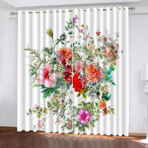 HABEAT 3D Blumen Vorhang Abdunkelnde Blumen Polyester Vorhänge mit ösen 2er Set Gardinen Blickdicht Verdunkelungs Geräuschreduzierung für Schlafzimmer Wohnzimmer B 220 X H 215 cm（Stil 28-3） von HABEAT