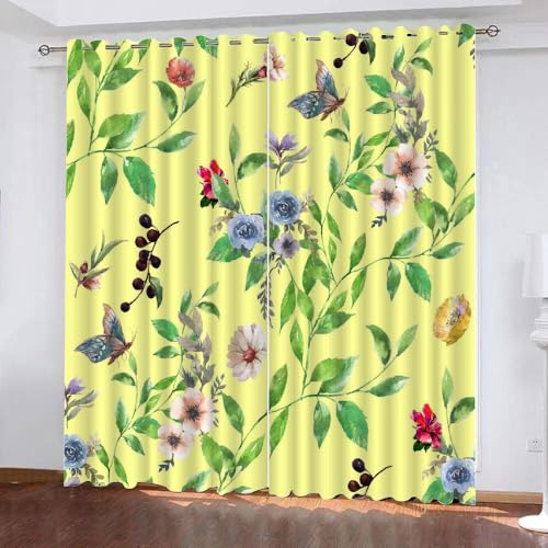HABEAT 3D Blumen Vorhang Abdunkelnde Blumen Polyester Vorhänge mit ösen 2er Set Gardinen Blickdicht Verdunkelungs Geräuschreduzierung für Schlafzimmer Wohnzimmer B 220 X H 215 cm（Stil 28-5） von HABEAT