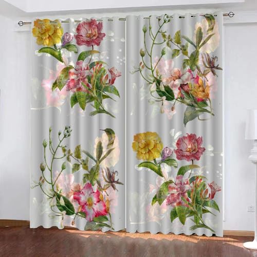 HABEAT 3D Blumen Vorhang Abdunkelnde Blumen Polyester Vorhänge mit ösen 2er Set Gardinen Blickdicht Verdunkelungs Geräuschreduzierung für Schlafzimmer Wohnzimmer B 220 X H 215 cm（Stil 28-8） von HABEAT