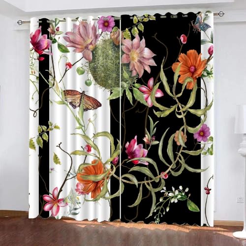 HABEAT 3D Blumen Vorhang Abdunkelnde Blumen Polyester Vorhänge mit ösen 2er Set Gardinen Blickdicht Verdunkelungs Geräuschreduzierung für Schlafzimmer Wohnzimmer B 220 X H 215 cm（Stil 29-1） von HABEAT