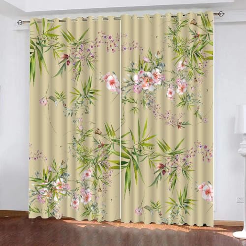 HABEAT 3D Blumen Vorhang Abdunkelnde Blumen Polyester Vorhänge mit ösen 2er Set Gardinen Blickdicht Verdunkelungs Geräuschreduzierung für Schlafzimmer Wohnzimmer B 220 X H 215 cm（Stil 29-10） von HABEAT