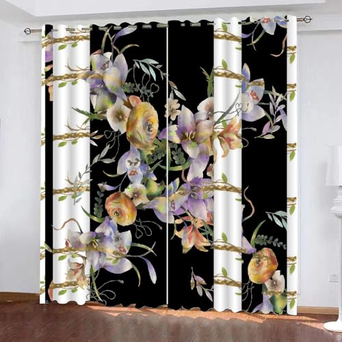 HABEAT 3D Blumen Vorhang Abdunkelnde Blumen Polyester Vorhänge mit ösen 2er Set Gardinen Blickdicht Verdunkelungs Geräuschreduzierung für Schlafzimmer Wohnzimmer B 220 X H 215 cm（Stil 29-2） von HABEAT
