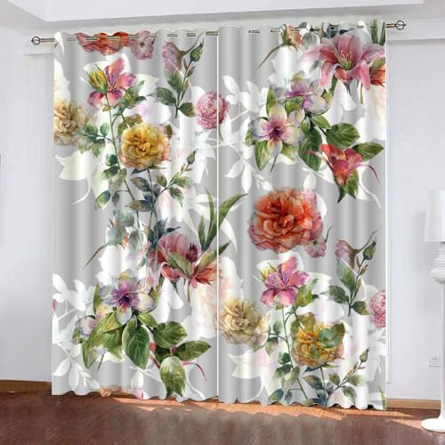 HABEAT 3D Blumen Vorhang Abdunkelnde Blumen Polyester Vorhänge mit ösen 2er Set Gardinen Blickdicht Verdunkelungs Geräuschreduzierung für Schlafzimmer Wohnzimmer B 220 X H 215 cm（Stil 29-7） von HABEAT