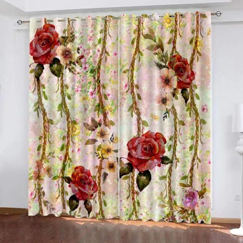 HABEAT 3D Blumen Vorhang Abdunkelnde Blumen Polyester Vorhänge mit ösen 2er Set Gardinen Blickdicht Verdunkelungs Geräuschreduzierung für Schlafzimmer Wohnzimmer B 220 X H 215 cm（Stil 29-9） von HABEAT