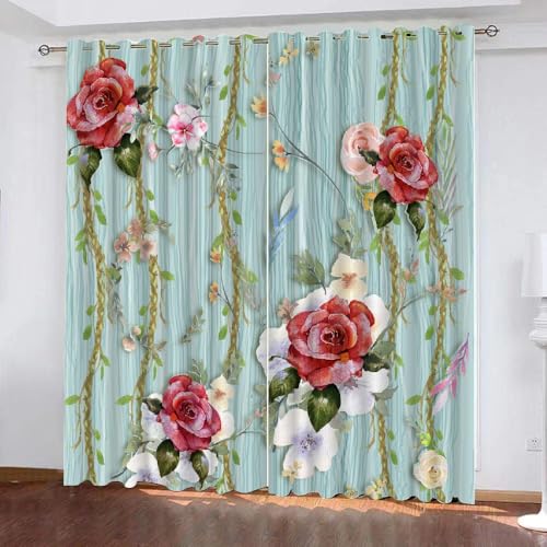HABEAT 3D Blumen Vorhang Abdunkelnde Blumen Polyester Vorhänge mit ösen 2er Set Gardinen Blickdicht Verdunkelungs Geräuschreduzierung für Schlafzimmer Wohnzimmer B 220 X H 215 cm（Stil 30-1） von HABEAT